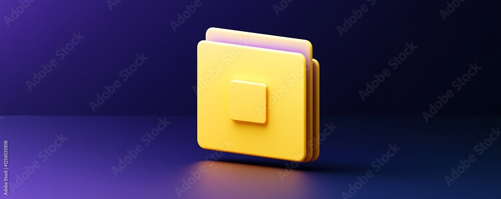 Poster a bright yellow 3d vector file type icon displayed on a dark indigo gradient background.