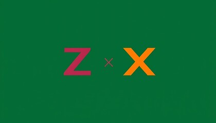 Vibrant Z and X Letters with Multiplication Symbol on Green Background, Bold Typography Design