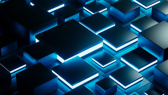 Background of a futuristic blue illuminated technological arena