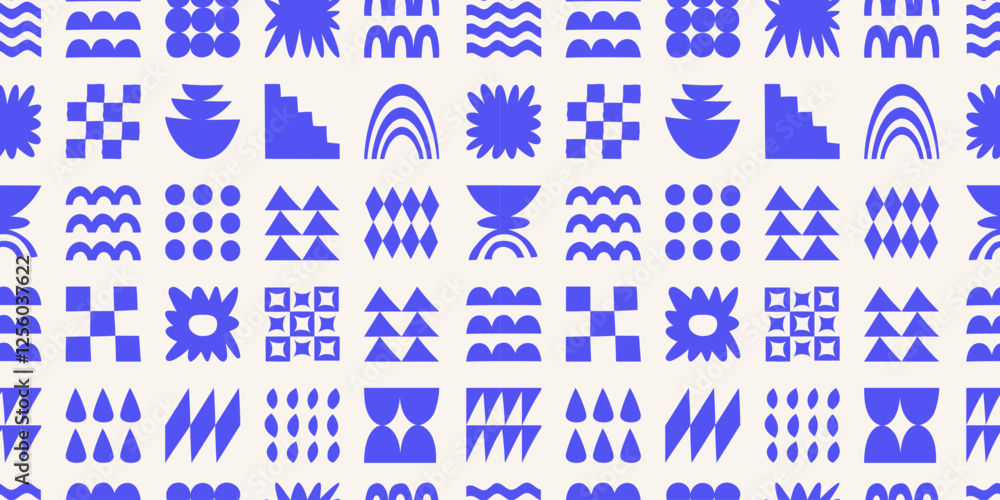 Poster vector seamless pattern in simple floral wavy and groovy naive style, ocean and vacation theme, flow
