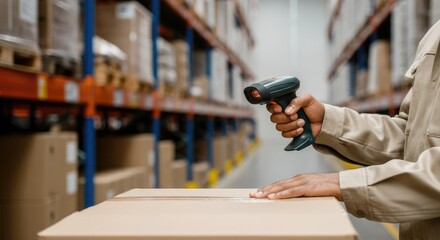 Person using barcode scanner in warehouse setting