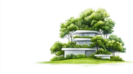 Enchanted house with a rooftop forest, an ecofriendly architectural marvel whimsical