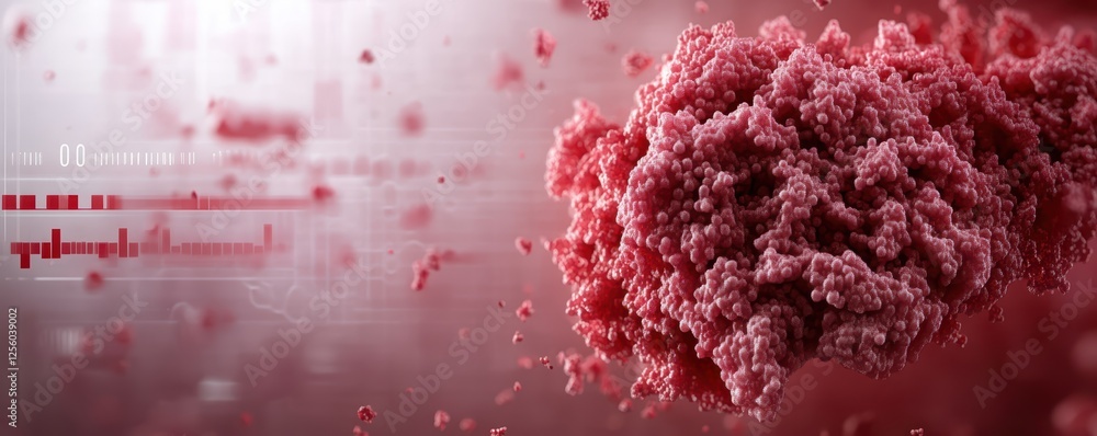 Poster microscopic view of red virus particle and digital infographics