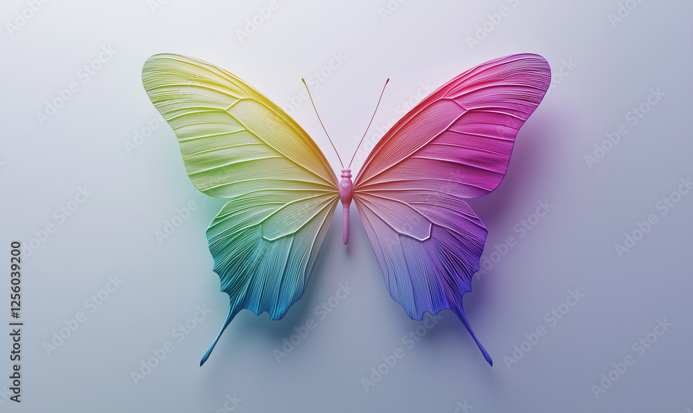 Poster colorful butterfly illustration with intricate details and a gradient design on a light background.