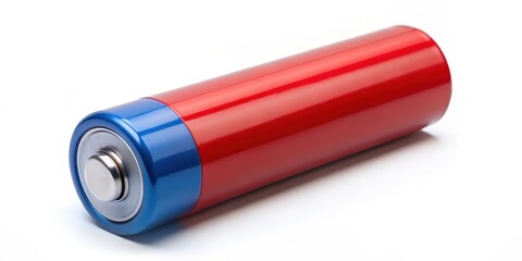Red-and-Blue Cylindrical Battery on White Background