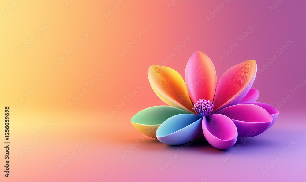 Poster colorful flower design with gradient petals against a soft background.