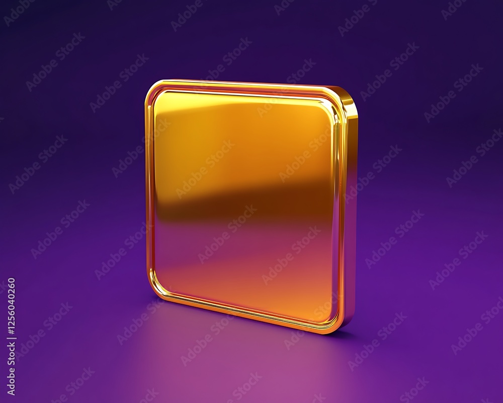 Poster a shiny gold 3d vector file icon with smooth edges, isolated on a deep purple background.