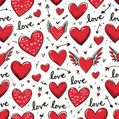 valentine seamless pattern with red hearts with wings vector  illustration
