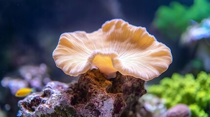 Coral reef aquarium, underwater, pale orange coral, marine life, vibrant background