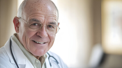 Portrait of a confident experienced senior physician radiating warmth and authority  The image conveys the expertise professionalism