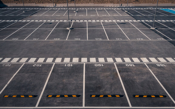 Empty parking lot in Valdebebas, Madrid near transport hub