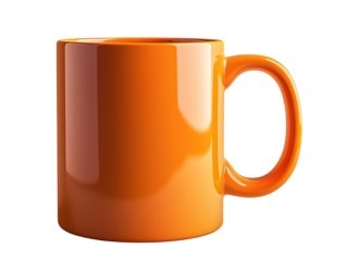Bright orange coffee mug isolated on transparent background. high resolution PNG file