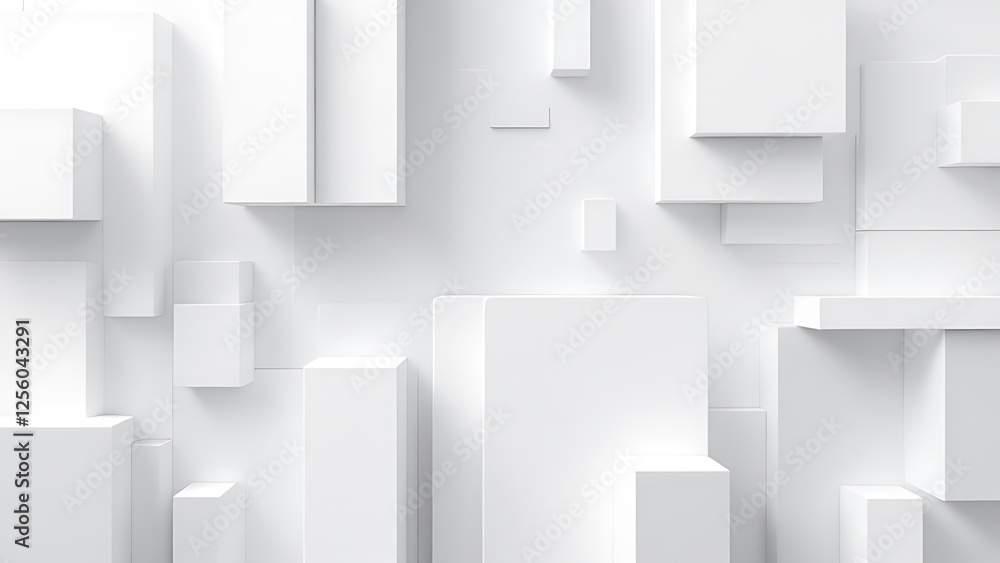 Poster random shifted white cube boxes block the background wallpaper banner. abstract 3d square white tech