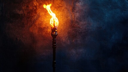 Burning Torch Against a Dark Wall