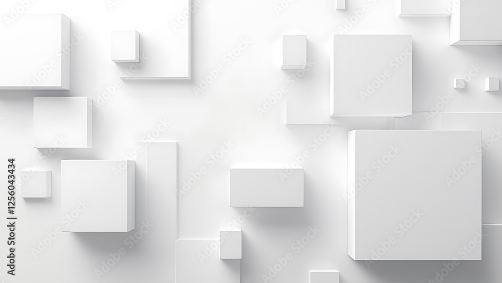 Poster random shifted white cube boxes block the background wallpaper banner. abstract 3d square white tech