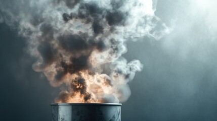 Eerie Smoke Emitting from a Metal Cylinder, a Dramatic Atmospheric Image
