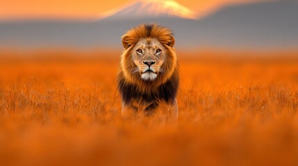 Majestic lion sunrise savanna Africa wildlife nature