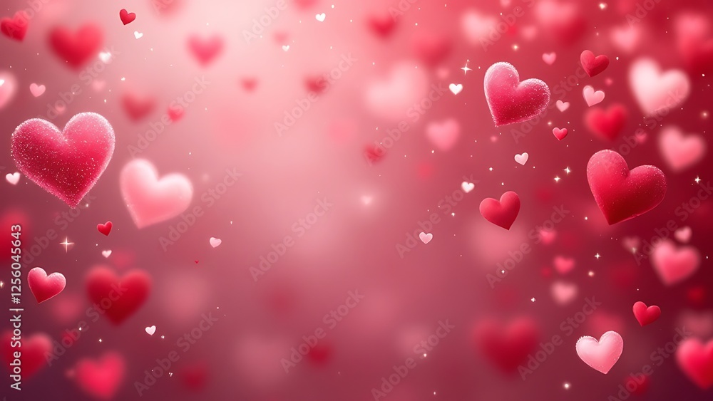 Poster a beautiful bokeh golden background with two red hearts representing love. golden bokeh in the shape