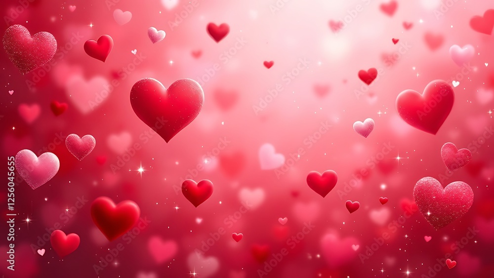 Poster a beautiful bokeh golden background with two red hearts representing love. golden bokeh in the shape