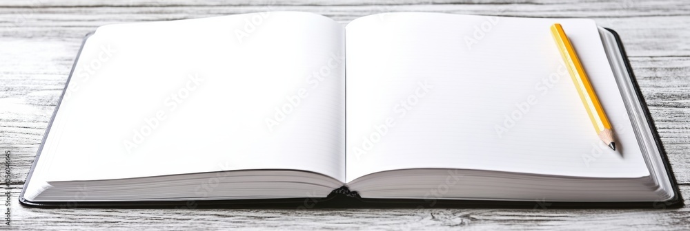 Leinwandbilder open notebook with a pencil ready for notes on a bright wooden desk in a spacious workspace. generat