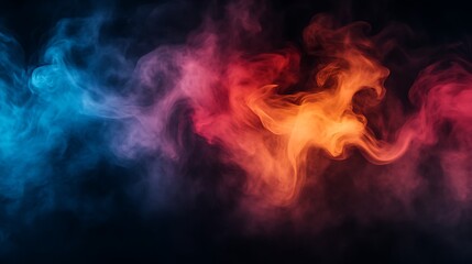 Fototapeta premium Abstract Blue Red Orange Smoke Swirls Against Black Background