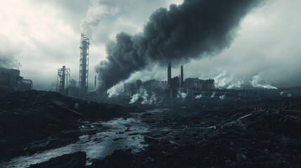 Apocalyptic Industrial Landscape: A Bleak Vision of Environmental Degradation