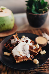 Tasty sweet breakfast with fresh desert