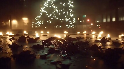 Broken Mask, Christmas Lights, and Candles