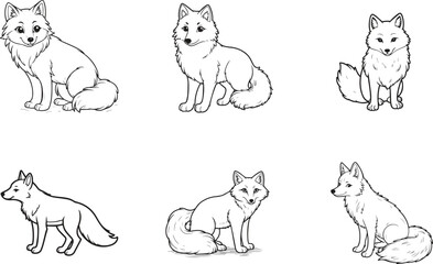 Obraz premium Arctic Fox silhouette vector on white background , set of arctic Fox Ai generated 