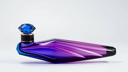 An Art Deco Blue, Purple, and Pink Perfume Bottle with Geometric Stopper
