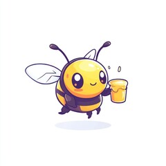 Cute bee drinking honey. Cartoon illustration.  Use Children's book illustration, greeting cards