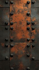 Fototapeta premium Rusty metal wall with rivets and weathered surface details