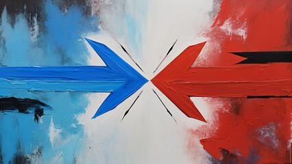 painting of red and blue arrows 