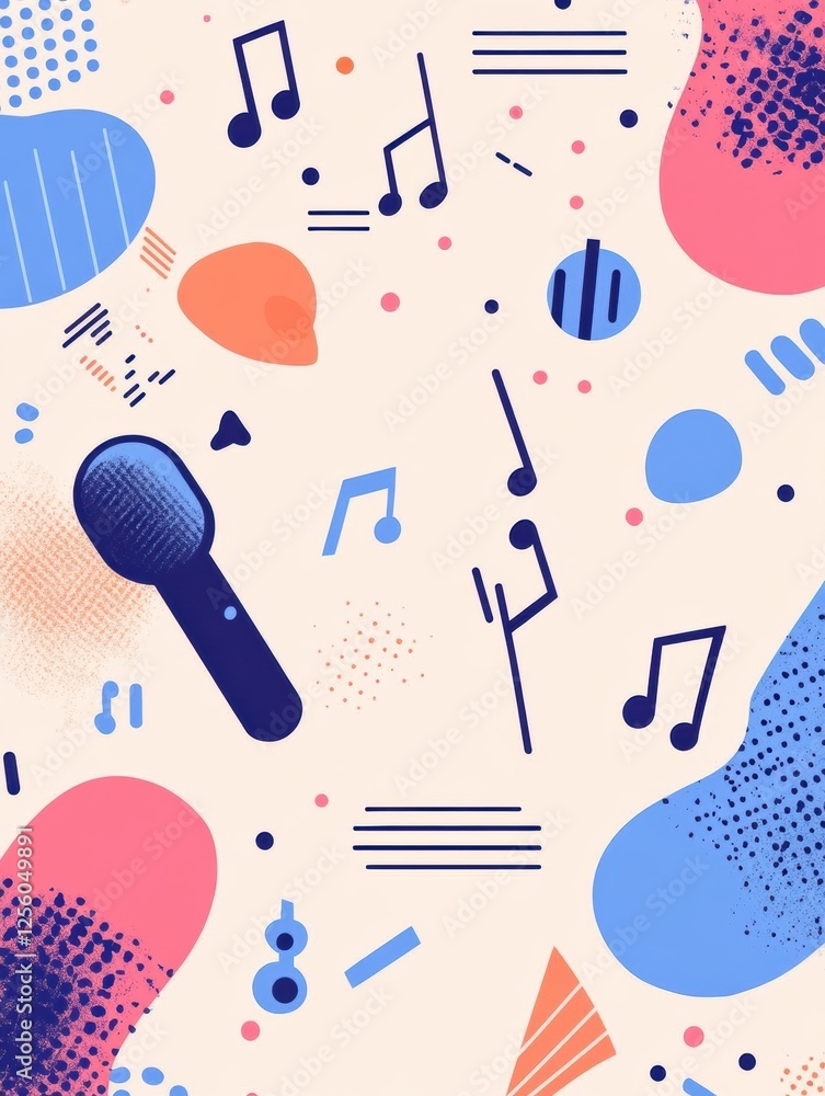 Leinwandbilder minimalist k pop inspired background with vibrant music notes and microphones creating a lively atmo