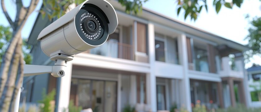 A surveillance camera installed outside a private home would be suitable for illustrations in blogs about security systems and home protection.