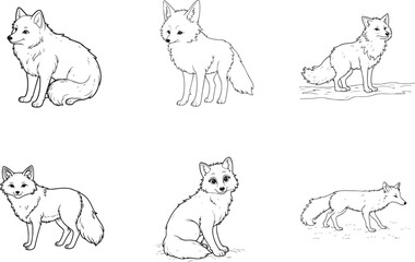 Arctic Fox silhouette vector on white background , set of arctic Fox Ai generated 