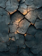 Cracked earth with glowing seams in dark landscape