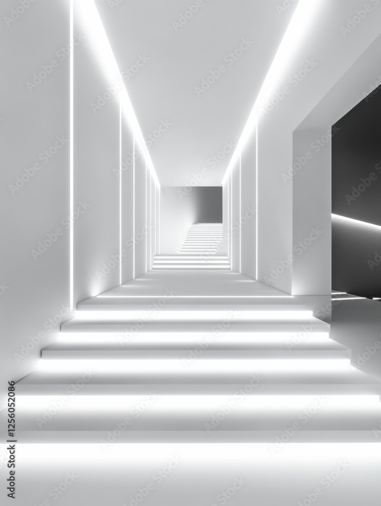 Aufkleber monochromatic runway showcases clean lines and soft lighting in a minimalist design space. generativ