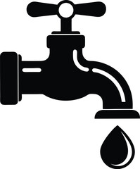 water tap with a single droplet silhouette, water tap faucet vector design, dripping silhouette illustration