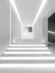 Fototapeta premium Monochromatic runway showcases clean lines and soft lighting in a minimalist design space. Generative AI