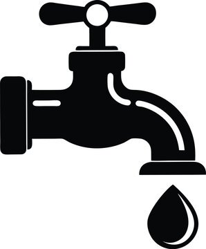 recommend clip art: water tap with a single droplet silhouette, water tap faucet vector design, dripping silhouette illustration