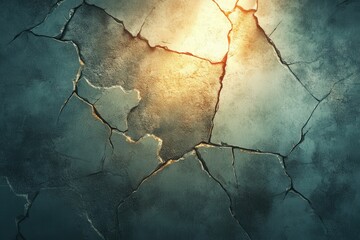 Cracked surface with glowing light in a dark setting