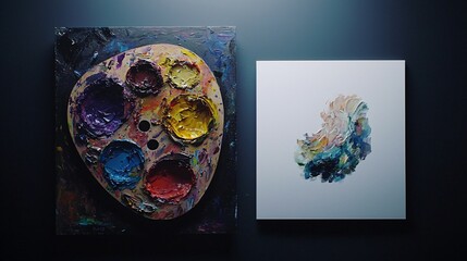 minimalist image of a drawing palette with colorful pigments and a white sheet of drawing paper, representing mental clarity and the potential for creative expression. [Art]:[Mental Development] 