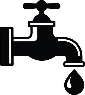 recommend clip art: water tap with a single droplet silhouette, water tap faucet vector design, dripping silhouette illustration