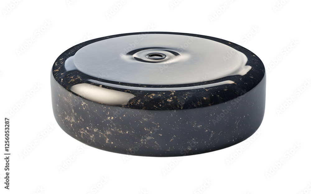 Poster a modern curling stone with a polished granite finish, isolated on a empty plain background
