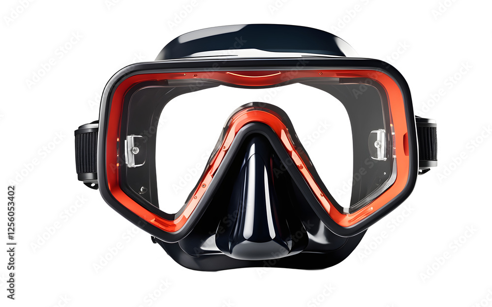 Poster a modern diving mask with a tempered glass lens, isolated on a empty plain background