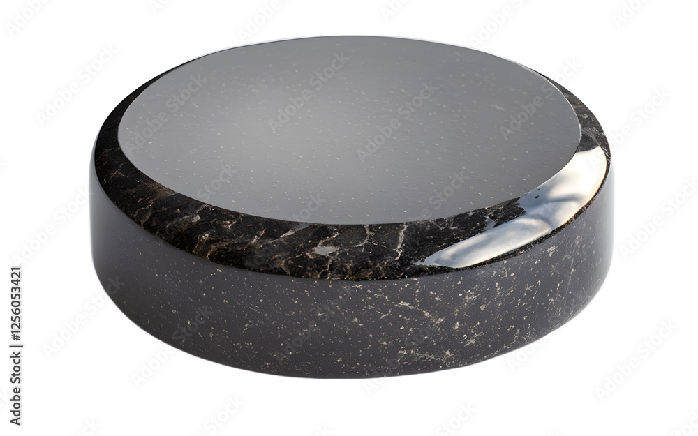 Poster a modern curling stone with a polished granite finish, isolated on a empty plain background