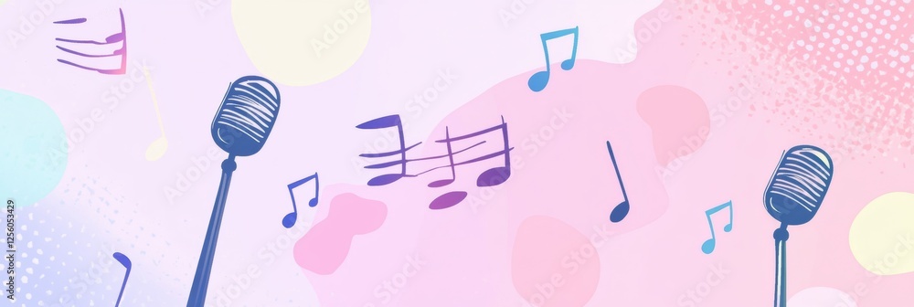 Aufkleber creative minimalist k pop inspired background featuring music notes and microphones in soft pastel c
