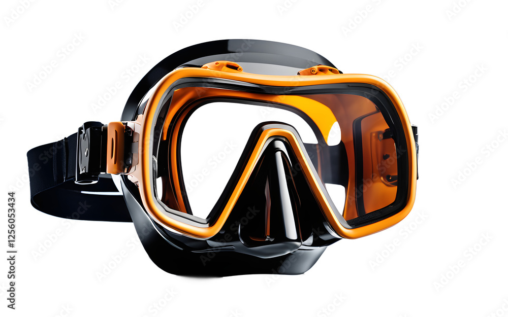Poster a modern diving mask with a tempered glass lens, isolated on a empty plain background