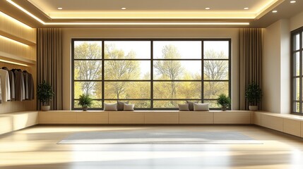 Fototapeta premium Modern autumnal walk-in closet with large window